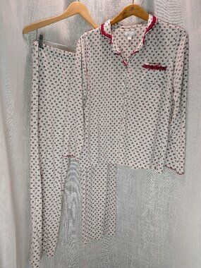 Celestial Dreams Pajama Set, Floral with Red Embroidered Trim Size Large (12-14)